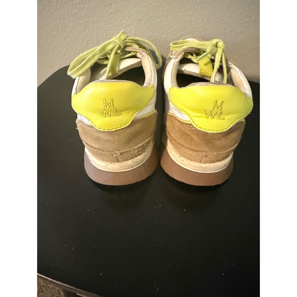 Madewell MWL Kickoff Trainer Sneakers White Tan Neon Yellow Leather Suede SZ 7M - Picture 5 of 9